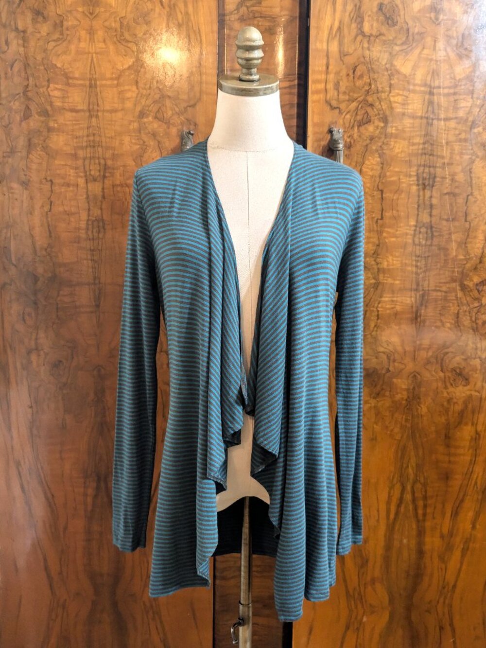 Tommy Bahama Cascade Cardigan XS Ocean Deep Teal Brown Draped Stripe Coastal
